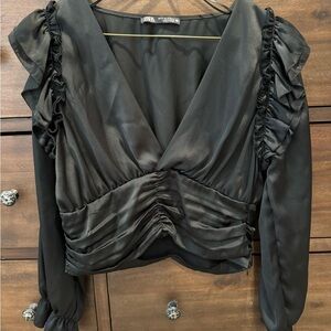Zara Black Ruched Blouse